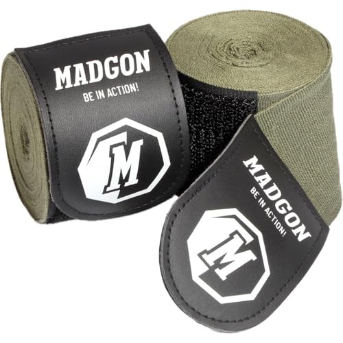 MADGON Boxbandagen in 3m 3,8m 4,5m für Männer und Frauen - Bandagen Boxen für Kickboxen, MMA, Boxer & Sparring mit Beutel - Olive MADGON Boxbandagen in 3m 3,8m 4,5m für Männer und Frauen - Bandagen Boxen für Kickboxen, MMA, Boxer & Sparring mit Beutel - Olive von MADGON