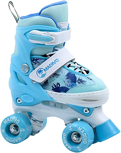 MADIVO Tropic Kinder Rollschuhe VERSTELLBAR | Ideal für Mädchen und Damen | Größenverstellbare Roller Skates | Weiß/Blau | Größen: 30-33, 34-37 (34-37) von MADIVO