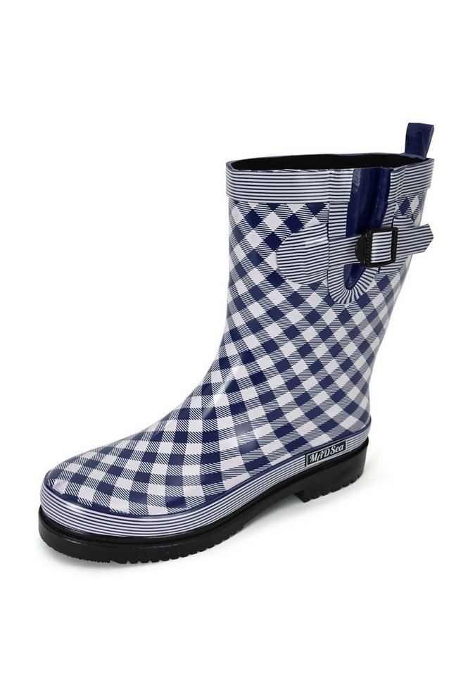 MADSea Checkered Gummistiefel dunkelblauer karierter Stiefel mit Deko-Schnalle von MADSea