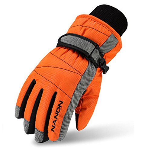 MAGARROW Kinder Winter Warm Winddicht Outdoor Sport Handschuhe für Jungen Mädchen - Orange - Small (Passen Kinder 6-7 Jahre Alt) von MAGARROW