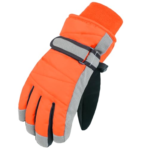 MAGARROW Warme Winterhandschuhe für Kinder, winddicht, wasserabweisend, für Jungen und Mädchen, Sporthandschuhe (Neonorange, 6–8 Jahre) von MAGARROW