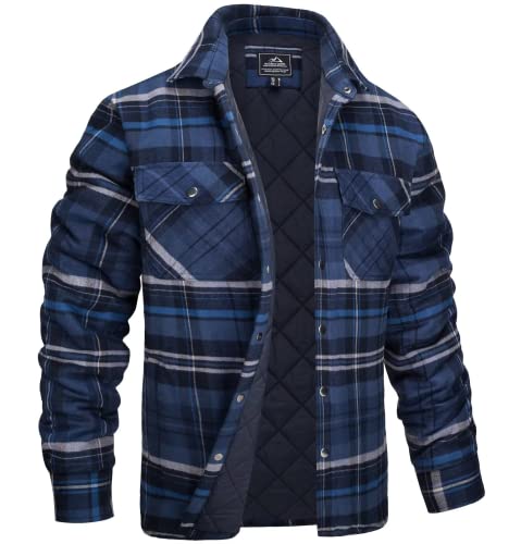 MAGCOMSEN Flanellhemd Herren Gefüttert Winter Hemdjacke Kariert Flanelljacke Karo Thermohemd Holzfäller Jacke Innenfutter Hemd, Blau Grau 3XL von MAGCOMSEN