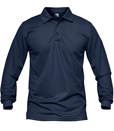 MAGCOMSEN Golf Poloshirt Herren Langarm Outdoorshirt Frühling Freizeit Polohemd Männer Tactical Combat T-Shirt Wandern Arbeit Shirt Quick Dry Funktionsshirt mit Taschen Dunkelblau 2XL von MAGCOMSEN