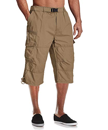 MAGCOMSEN Herren Bermuda Shorts Capri Freizeithose Sommer 3/4 Lang Trekkinghose Männer Arbeitshose mit Mehreren Taschen Khaki 32 von MAGCOMSEN