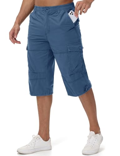 MAGCOMSEN Herren Bermuda Shorts Capri Freizeithose Sommer 3/4 Lang Trekkinghose Männer Cargobermuda Vintage Arbeitshose mit Mehreren Taschen Hellblau 32 MAGCOMSEN Herren Bermuda Shorts Capri Freizeithose Sommer 3/4 Lang Trekkinghose Männer Cargobermuda Vintage Arbeitshose mit Mehreren Taschen Hellblau 32 von MAGCOMSEN