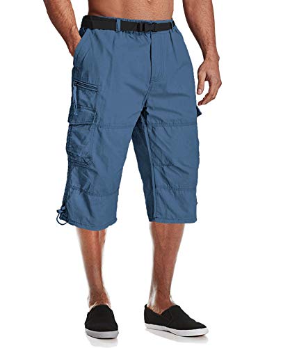 MAGCOMSEN Herren Bermuda Shorts Capri Freizeithose Sommer 3/4 Lang Trekkinghose Männer Outdoor Militär Shorts Cargobermuda Vintage Shorts mit Mehreren Taschen Hellblau 36 von MAGCOMSEN