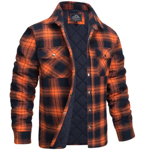 MAGCOMSEN Herren Karo-Jacke Gefüttert Hemd Winterjake Warm Flanell Arbeitshemden Jacke Karierte Hemdjacke Winter Lumberjacket, Orange L von MAGCOMSEN