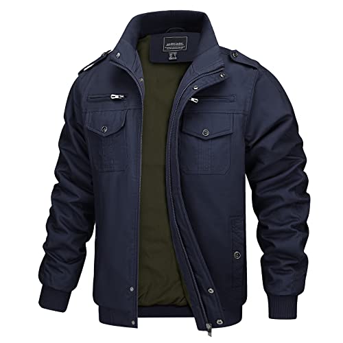 MAGCOMSEN Herren Cargo Jacke Frihling Pilotenjacke Stehkragen Übergangsjacke Casual Feldjacke Leicht Arbeitsjacke, Navy M von MAGCOMSEN