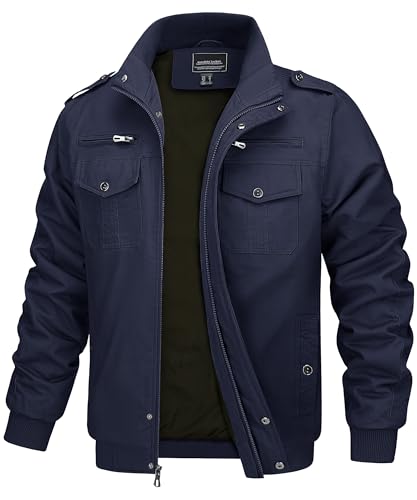 MAGCOMSEN Herren Cargo Jacke Frihling Pilotenjacke Stehkragen Übergangsjacke Casual Feldjacke Leicht Arbeitsjacke, Navy XL von MAGCOMSEN