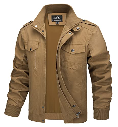 MAGCOMSEN Herren Outdoorjacke Militär Übergangsjacke Atmungsaktiv Army Feldjacke Herren Stehkragen Cargojacke mit Multi Taschen Winddicht Arbeitsjacke Khaki S von MAGCOMSEN