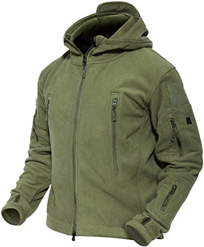 MAGCOMSEN Herren Outdoorjacke Military Fleecejacke Winter Warme Windjacke Herren Full Zip Taktische Jacke mit Multi Taschen US Army Jagdjacke Armeegrün 2XL von MAGCOMSEN