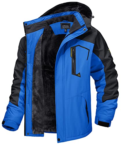 MAGCOMSEN Skijacke Herren Warm Wanderjacke Winter Gefüttert Arbeitsjacke Outdoor Übergangsjacke Atmungsaktiv Windbreaker Warm Schneejacke Wasserdicht Fleecejacke mit Kapuze Blau 2XL von MAGCOMSEN