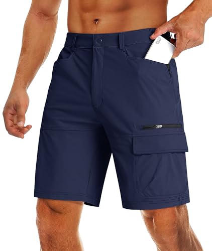 MAGCOMSEN Herren Sommer Bermuda Shorts Outdoor Trekkinghose Männer Kurz Cargohose Casual Freizeit Shorts Quick Dry Funktionshose mit Gummibund Dunkelblau 40 von MAGCOMSEN