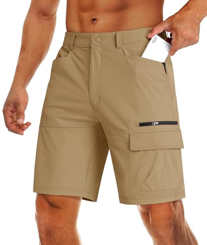 MAGCOMSEN Herren Sommer Wandern Hose Outdoor Militär Shorts Bermuda Freizeithose für Herren Schnell Trocknend Arbeitshose Lässig Kurz Hose mit Gürtel Khaki 40 von MAGCOMSEN