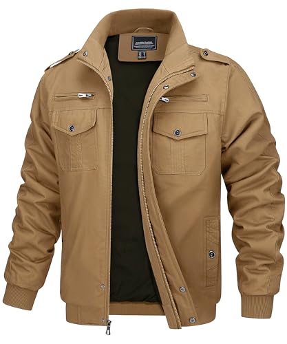 MAGCOMSEN Jacke Herren Übergangsjacke Militär Fliegerjacke Männer Pilotenjacke Outdoor Winterjacke mit Stehkragen, Khaki XXL von MAGCOMSEN