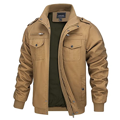 MAGCOMSEN Jacke Herren Übergangsjacke Militär Fliegerjacke Männer Pilotenjacke Outdoor Winterjacke mit Stehkragen, Khaki 3XL von MAGCOMSEN