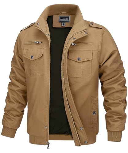 MAGCOMSEN Jacke Herren Übergangsjacke Militär Fliegerjacke Männer Pilotenjacke Outdoor Winterjacke mit Stehkragen, Khaki S MAGCOMSEN Jacke Herren Übergangsjacke Militär Fliegerjacke Männer Pilotenjacke Outdoor Winterjacke mit Stehkragen, Khaki S von MAGCOMSEN