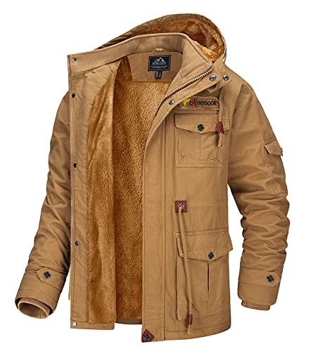 MAGCOMSEN Herren Winter Dick Parka Taktische Feldjacke Armee Jacken Herren Cargo Baumwolljacke Warm Windjacke Wandern Jacke mit Mehrfachtasche Khaki 2XL von MAGCOMSEN