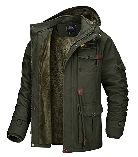 MAGCOMSEN Herren Winterjacke Freizeit Jacken Baumwolle Militär Jacken für Männer Cargo Bomber Jacke Jagd Angeln Jacke mit Abnehmbare Kapuze Armeegrün M von MAGCOMSEN