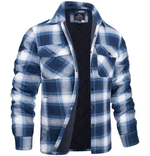 MAGCOMSEN Holzfällerhemd Herren Winter Flanellhemd Gefüttert Karierte Jacke Dicke Hemd Langarm Karo-Jacke Warm Hemdjacke, Blau Weiß M von MAGCOMSEN