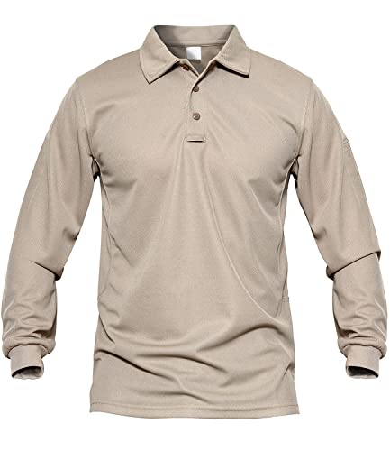 MAGCOMSEN Langarm Poloshirts Herren Leicht Golfshirt mit Brillenhalter Sonnenschutz Outdoorshirts für Camping Jagd Quick Dry Sport Polohemd Khaki 3XL von MAGCOMSEN