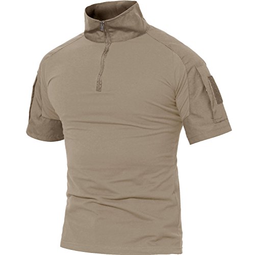 MAGCOMSEN Herren Outdoorshirt Tactical Camo Shirt 1/4 Zip Shirt Slim Fit Trainingshirt Atmungsaktiv Herren Hemd Tarn Shirt mit Stehkragen Khaki M von MAGCOMSEN