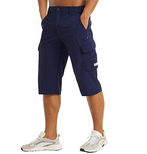 MAGCOMSEN Outdoor Shorts Herren Capri Wander Hose 3/4 Casual Freizeithose Kurze Herren Trainingshose Atmungsaktiv Dreiviertel Radhose Leicht Jagdhose mit Viele Taschen Dunkelblau 34 von MAGCOMSEN