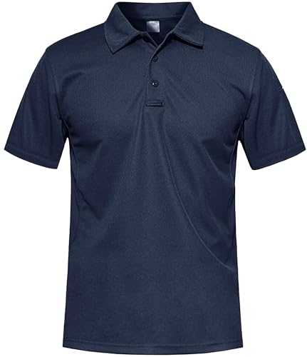 MAGCOMSEN Herren Polo Sportshirt Sommer Golf Kurzarm Taktisch Combat Hemd Männer Casual Freizeitshirt Schnell Trockend Poloshirt Outdoor Wandern T-Shirt Dunkelblau L von MAGCOMSEN