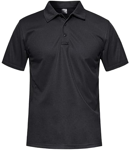 MAGCOMSEN Polo Shirt Herren Sportlich Golfshirt Atmungsaktiv Kurzarm Trainingsshirt Männer Sommer Polohemd Militär Armee T-Shirt mit Taschen Schwarz L von MAGCOMSEN