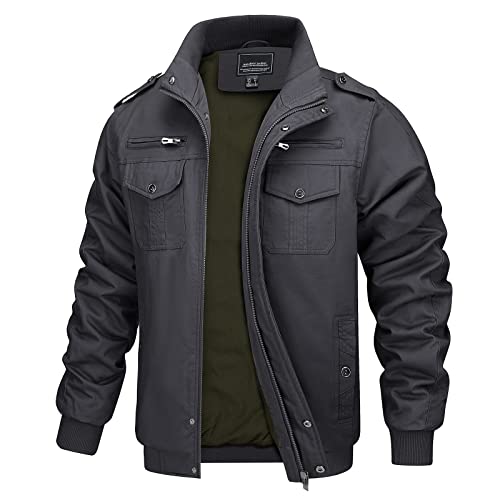 MAGCOMSEN Jacke Stehkragen Herren Übergangsjacke Frihling Fliegerjacke Casual Cargo Jacke Outdoor Leicht Herrenjacke, Grau XL von MAGCOMSEN