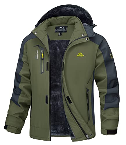 MAGCOMSEN Winterjacke Herren Outdoor Kapuzenjacke Atmungsaktiv Schneejacke Männer Softshelljacke Wasserdicht Arbeitsjacke Warm Regenjacke Armeegrün 2XL von MAGCOMSEN