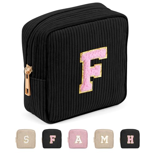 MAGEFY Personalisierte Letter Cord Make up Tasche Kleine Kosmetiktasche für Handtasche Reise Mini Schminktasche für Frauen, Schwarz-F MAGEFY Personalisierte Letter Cord Make up Tasche Kleine Kosmetiktasche für Handtasche Reise Mini Schminktasche für Frauen, Schwarz-F von MAGEFY