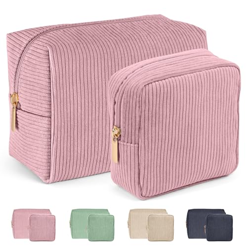 Kosmetiktasche MAGEFY 2 Pcs Kleine Make up Tasche Kosmetiktaschen für Frauen Cord Schminktasche Reise Kosmetiktaschen mit Metall Reißverschluss Make up Tasche für Handtasche (Rosa) von MAGEFY