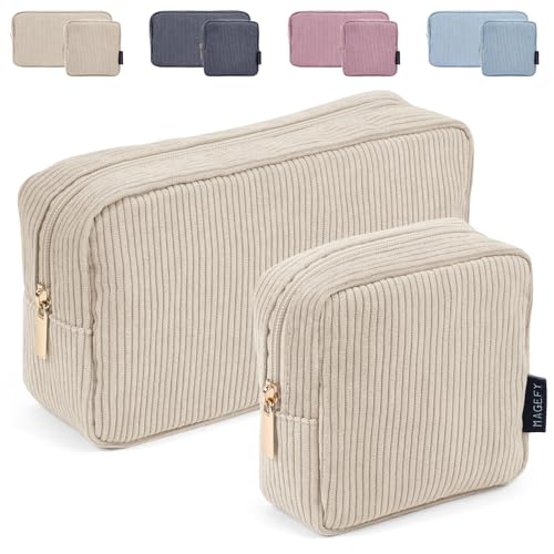 MAGEFY 2 Pcs Kleine Make up Tasche für Handtasche, Cord Make up Tasche mit Fächern Reise Make up Tasche für Mädchen Frauen (Beige) MAGEFY 2 Pcs Kleine Make up Tasche für Handtasche, Cord Make up Tasche mit Fächern Reise Make up Tasche für Mädchen Frauen (Beige) von MAGEFY