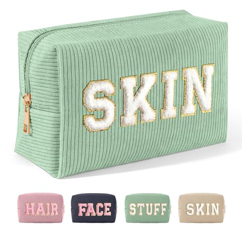 MAGEFY Chenille Letter Kleine Make up Tasche für Handtasche, Cord Kosmetiktasche mit Fächern Cord Schminktasche Reise Make up Tasche für Mädchen Frauen, Grün-Skin MAGEFY Chenille Letter Kleine Make up Tasche für Handtasche, Cord Kosmetiktasche mit Fächern Cord Schminktasche Reise Make up Tasche für Mädchen Frauen, Grün-Skin von MAGEFY
