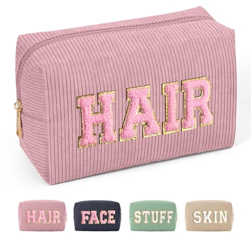 MAGEFY Cord Make up Tasche Chenille Letter Schminktasche Klein Kosmetiktasche mit Fächern Reise Kleine Make up Tasche für Handtasche, Rosa-Hair MAGEFY Cord Make up Tasche Chenille Letter Schminktasche Klein Kosmetiktasche mit Fächern Reise Kleine Make up Tasche für Handtasche, Rosa-Hair von MAGEFY