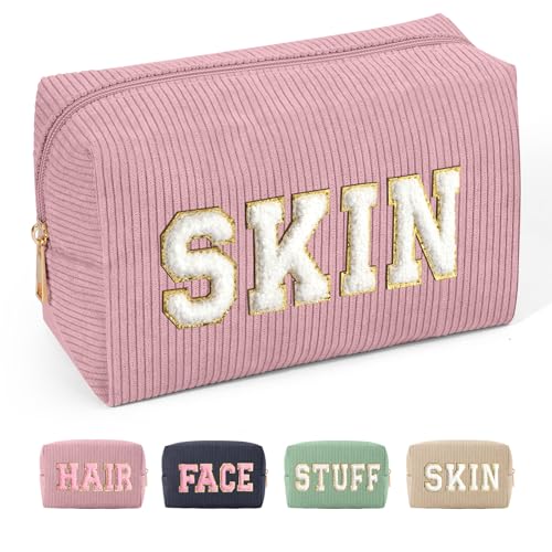 MAGEFY Chenille Letter Kleine Make up Tasche Cord Kosmetiktasche mit Innentasche Reise Schminktasche Kosmetiktasche Klein für Handtasche Damen, Rosa-Skin MAGEFY Chenille Letter Kleine Make up Tasche Cord Kosmetiktasche mit Innentasche Reise Schminktasche Kosmetiktasche Klein für Handtasche Damen, Rosa-Skin von MAGEFY