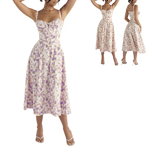MAIMiao 2023 Neu Frauen Sommer Strap Floral Print Kleid,Print Bustier Sonntagskleid,Damen Sommer Floral Midi Tank Kleid (Color-K,S) von MAIMiao