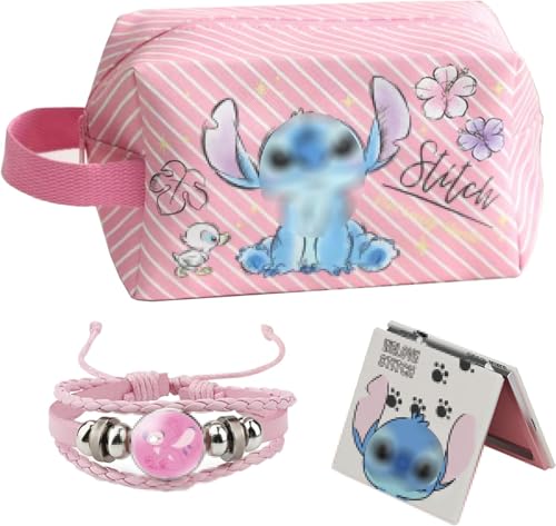 MAIROX Kosmetiktasche, Reise Kosmetiktasche,Federmäppchen für die Schule,Cartoon Kosmetiktasche,und Mini Spiegel und Verstellbar Armbänder,Hohe Kapazität, Geschenk für Mädchen (Rosa) von MAIROX