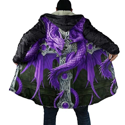 MAITONGG Herren Kapuze Umhang Drache Totenkopf Fleece Jacke Mantel 3D Druck Dick Warm Cape Coat Winter Personalisiert von MAITONGG