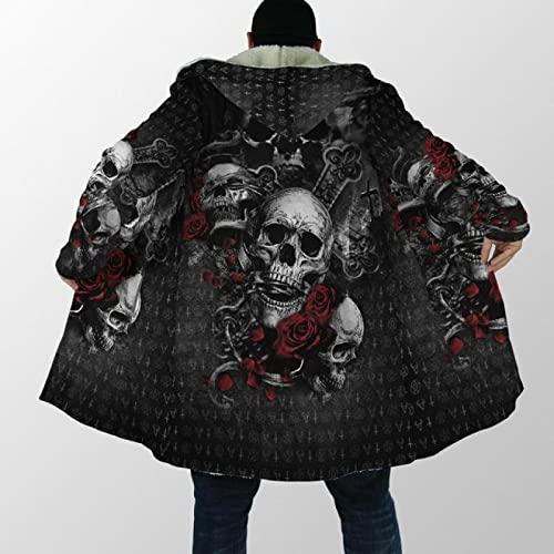 MAITONGG Herren Kapuze Umhang Totenkopf Engel Fleece Mantel 3D Druck Wind Breaker Dicke Jacke Winter Personalisiert von MAITONGG