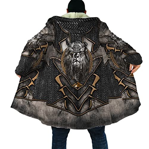 MAITONGG Herren Kapuzenmantel Wikinger Wolf Fleece Jacke Mantel 3D-Druck Wind Breaker Warmer Winter Personalisiert von MAITONGG