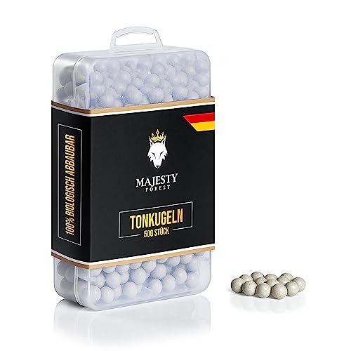 MAJESTY FOREST® Steinschleuder Munition in Aufbewahrungsbox - 500/1200 Stück - Biologisch abbaubare Tonkugeln in 9 mm als Schleudermunition für die Zwille (500 Stück, Weiß) von MAJESTY FOREST