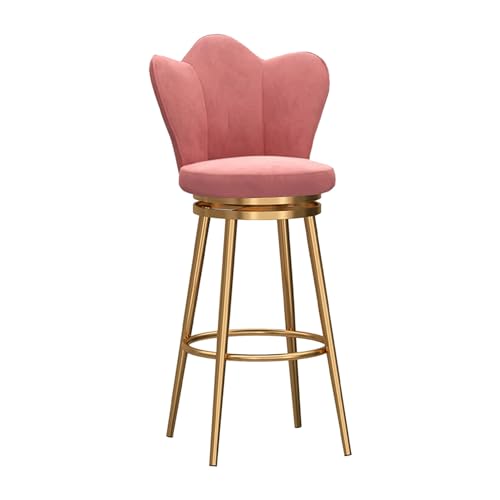 Drehbare Barhocker, moderne Inselstühle, Barhocker in Thekenhöhe mit niedriger Rückenlehne/goldfarbenes Metallgestell, Barstühle aus Samt für Kücheninsel/Theke/Hausbar, Sitzhöhe 65 cm, Rosa, 1 Stück von MAKAFDGAS