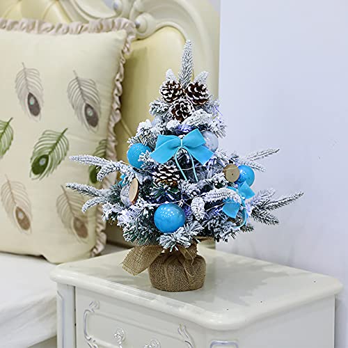 Künstlicher Mini-Weihnachtsbaum mit Beleuchtung für den Tisch, schneebeflockter künstlicher Kiefern-Weihnachtsbaum für den Schreibtisch mit Sackleinen-Basis, Blau, 50 cm (20 Zoll) Atmosphere von MAKAFDGAS