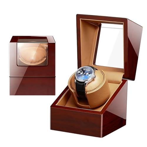 MAKAFDGAS Automatischer Uhrenbeweger für eine Uhr für Damen und Herren, Uhrengehäuse aus Holz und Leder mit superleisen Motor und Mehreren Rotationsmodi (B) Atmosphere von MAKAFDGAS