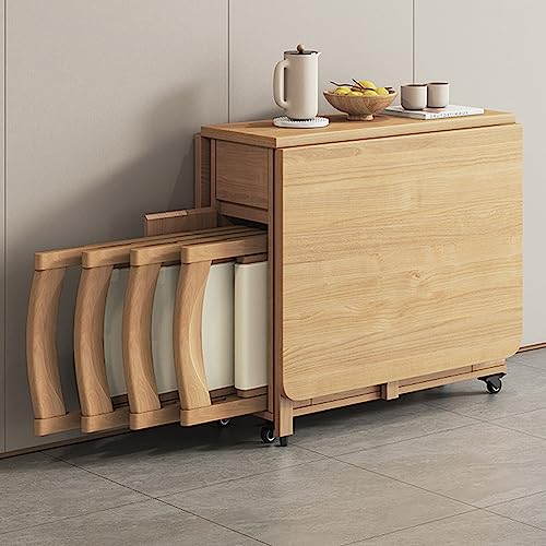 MAKAFDGAS Esstisch-Set, Massivholz-Klapptisch, Drop-Leaf-Tisch mit 4 Stühlen, ausziehbarer Esstisch für Küche, Esszimmer, Wohnzimmer, Restaurant, 1,4 m, Beige Atmosphere von MAKAFDGAS