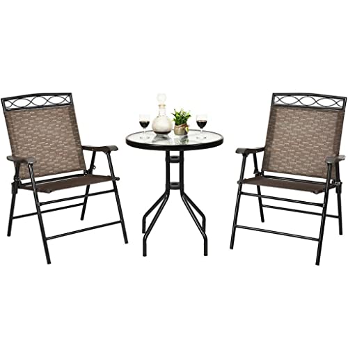 MAKAFDGAS Generic 3-teiliges Bistro-Gesprächs-Terrassen-Bartisch-Set mit 2 Klappstühlen und Glastisch (D wie abgebildet) (D wie abgebildet) Atmosphere von MAKAFDGAS