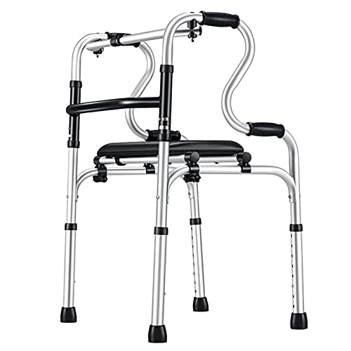 Mobility Walker Leichte Gehhilfen für Senioren/Behinderte mit Sitz, zusammenklappbare tragbare Gehhilfe/Duschsitz aus Aluminium, rutschfester, höhenverstellbarer Toilettenhandlauf (Farbe: ohne Räder) von MAKAFDGAS