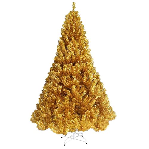 Weihnachtsbaum, künstlicher Lametta-Weihnachtsbaum aus PVC, unbeleuchteter Weihnachtsbaum in aufklappbarem Metallständer für die Feiertagsdekoration im Innenbereich, golden, 180 cm (6,9 Fuß (210 cm)), von MAKAFDGAS